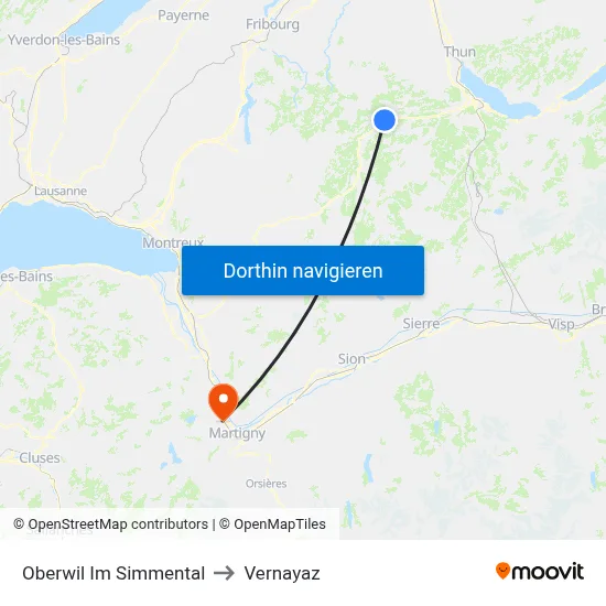 Oberwil Im Simmental to Vernayaz map