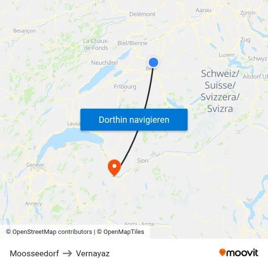 Moosseedorf to Vernayaz map