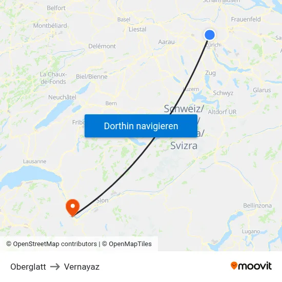 Oberglatt to Vernayaz map