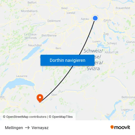 Mellingen to Vernayaz map