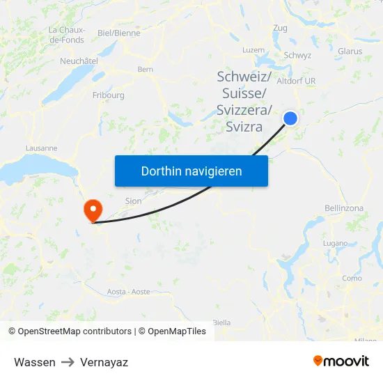 Wassen to Vernayaz map