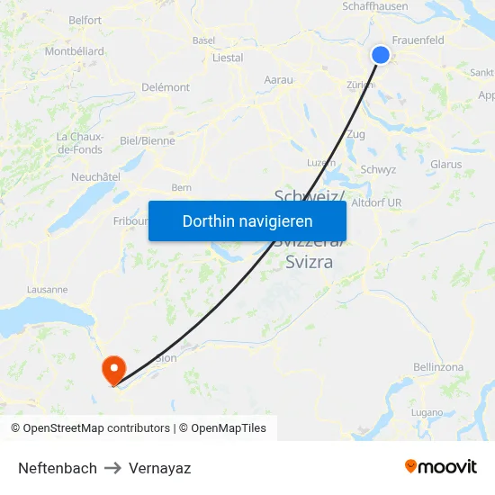 Neftenbach to Vernayaz map