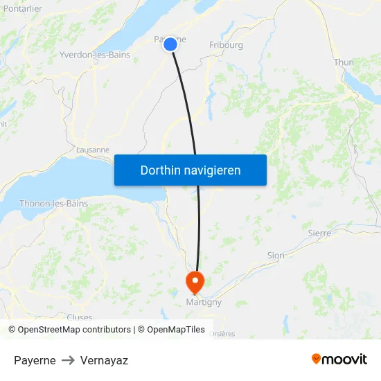 Payerne to Vernayaz map