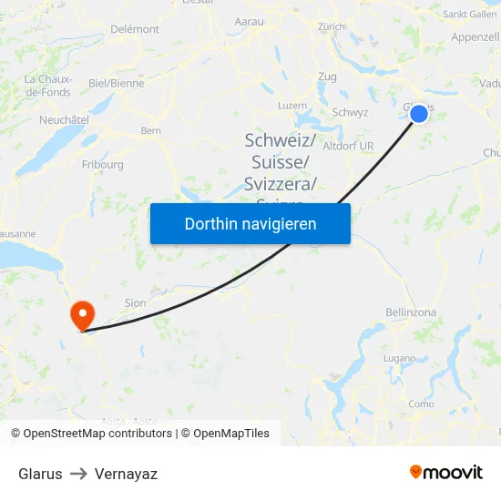 Glarus to Vernayaz map
