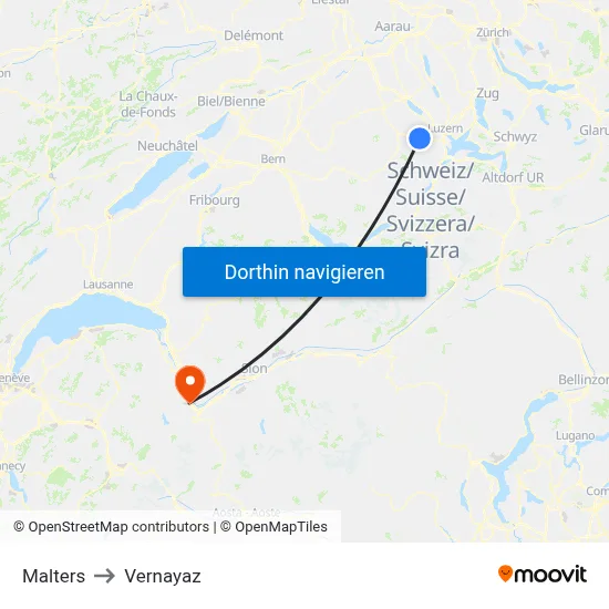 Malters to Vernayaz map