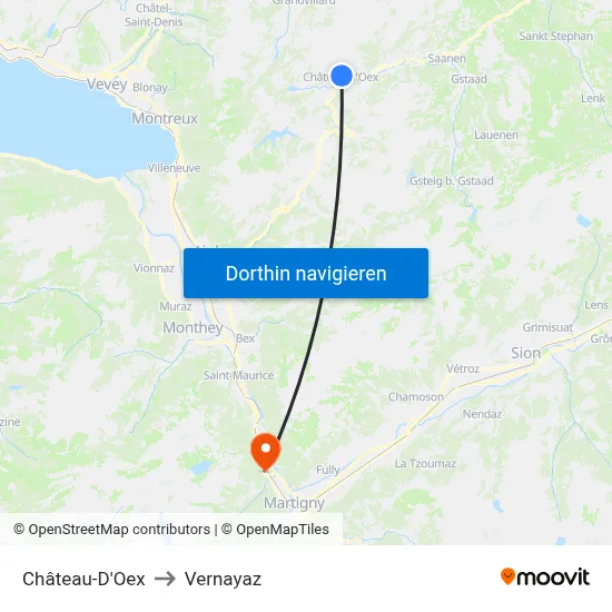 Château-D'Oex to Vernayaz map