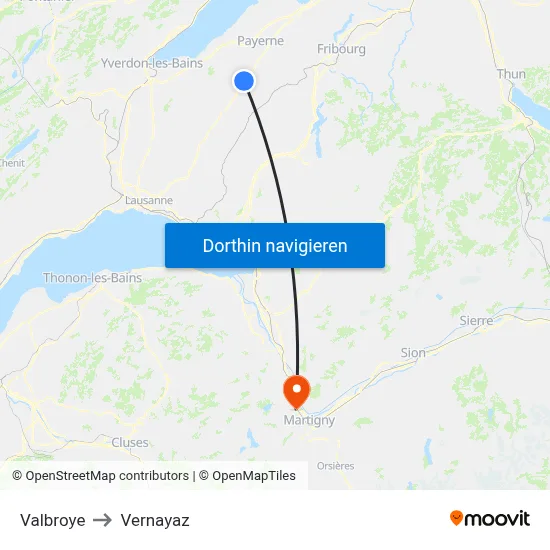 Valbroye to Vernayaz map