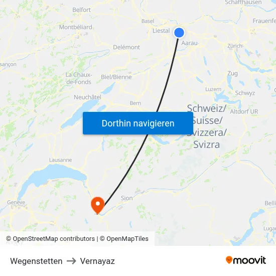 Wegenstetten to Vernayaz map