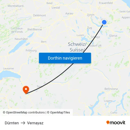 Dürnten to Vernayaz map