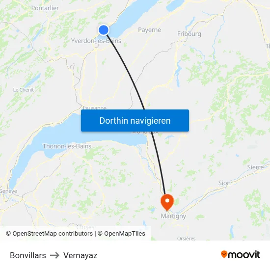 Bonvillars to Vernayaz map