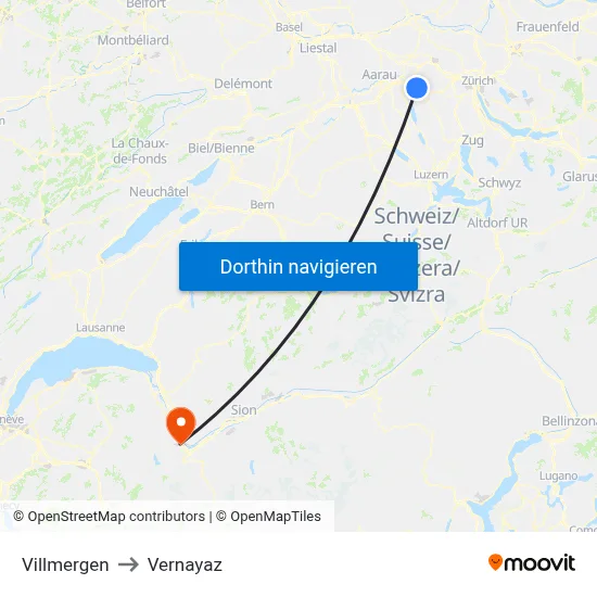 Villmergen to Vernayaz map