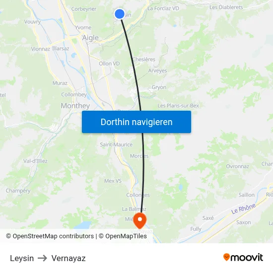 Leysin to Vernayaz map