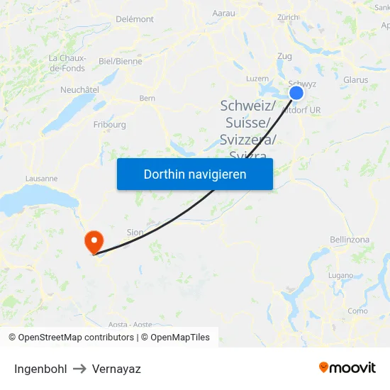 Ingenbohl to Vernayaz map