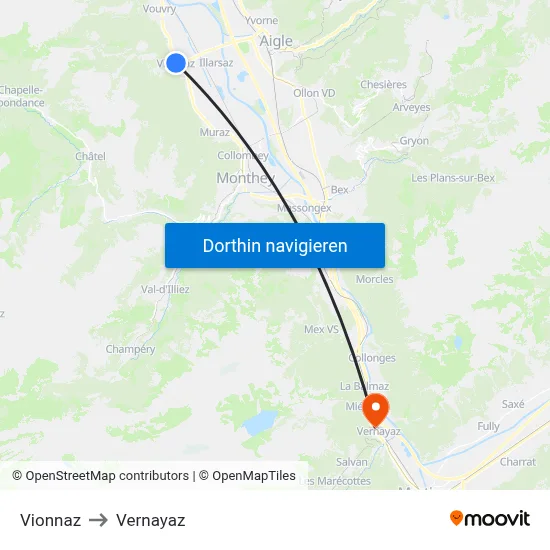 Vionnaz to Vernayaz map