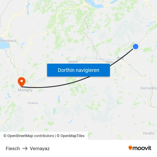 Fiesch to Vernayaz map