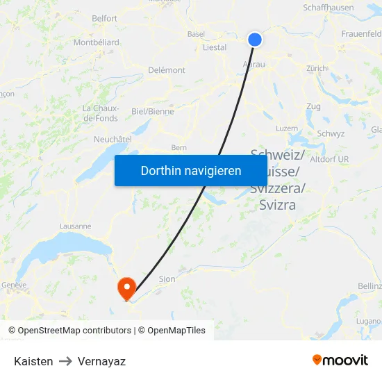 Kaisten to Vernayaz map