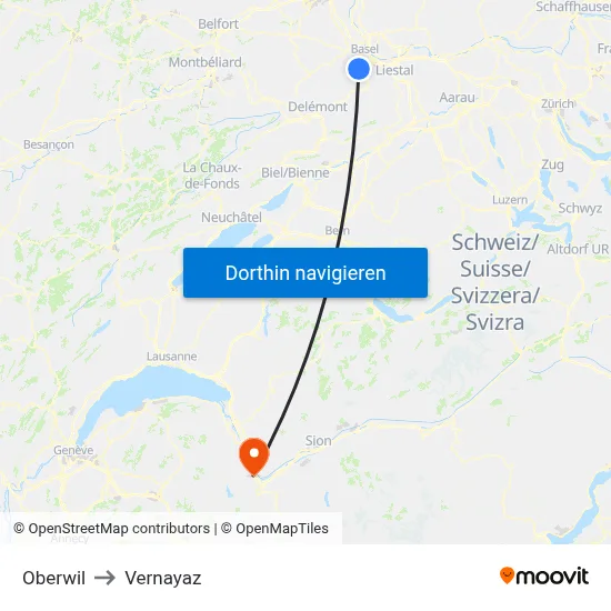 Oberwil to Vernayaz map