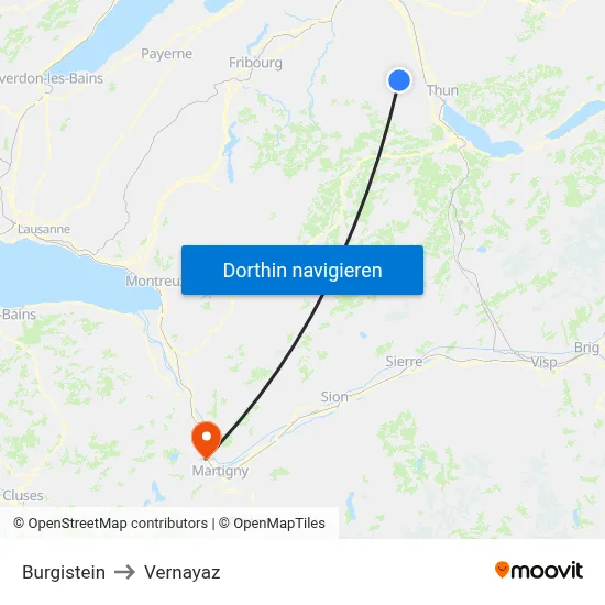 Burgistein to Vernayaz map