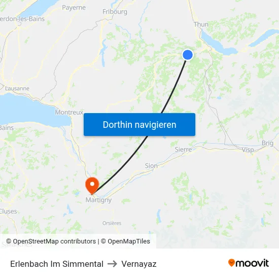Erlenbach Im Simmental to Vernayaz map