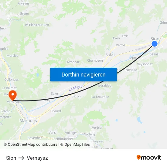 Sion to Vernayaz map