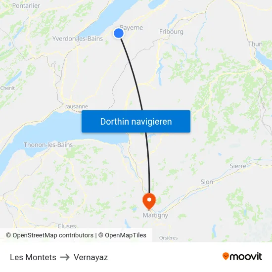 Les Montets to Vernayaz map