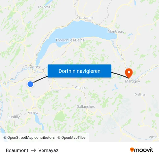 Beaumont to Vernayaz map