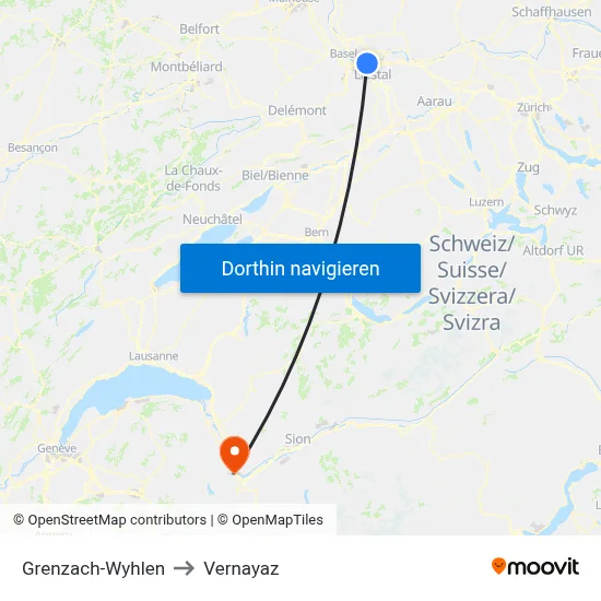 Grenzach-Wyhlen to Vernayaz map