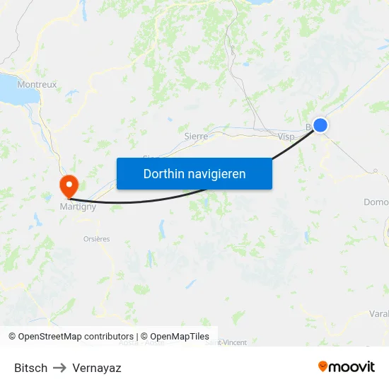 Bitsch to Vernayaz map
