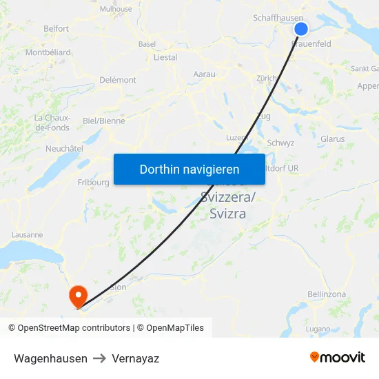 Wagenhausen to Vernayaz map