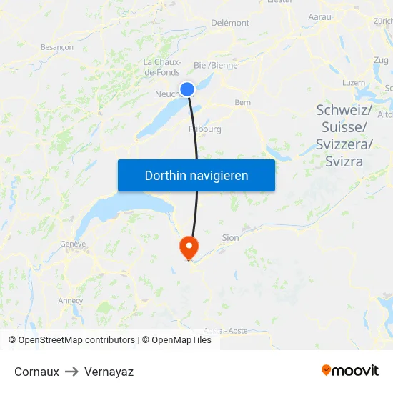 Cornaux to Vernayaz map