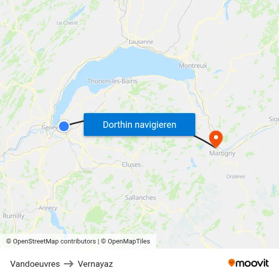 Vandoeuvres to Vernayaz map