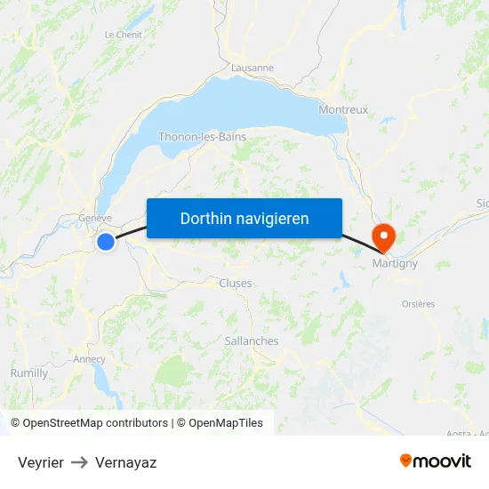 Veyrier to Vernayaz map