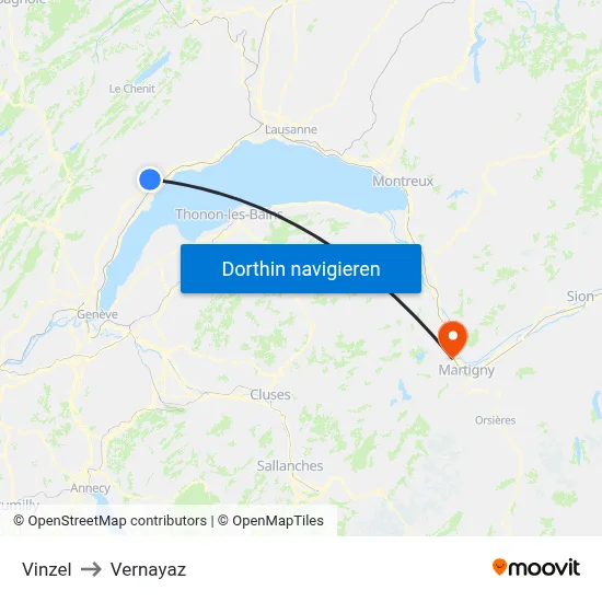 Vinzel to Vernayaz map