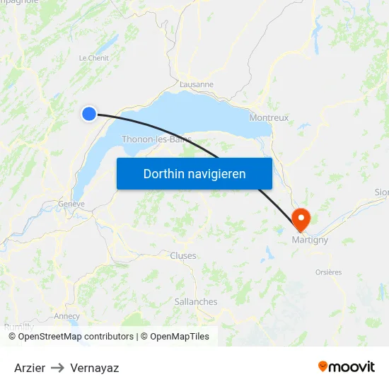 Arzier to Vernayaz map