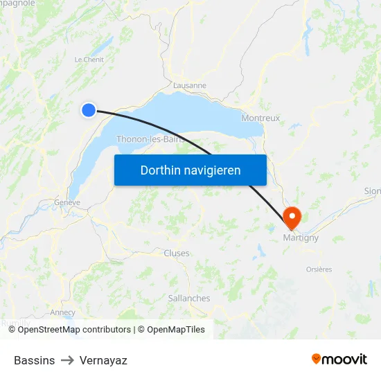 Bassins to Vernayaz map
