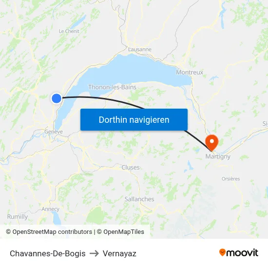 Chavannes-De-Bogis to Vernayaz map
