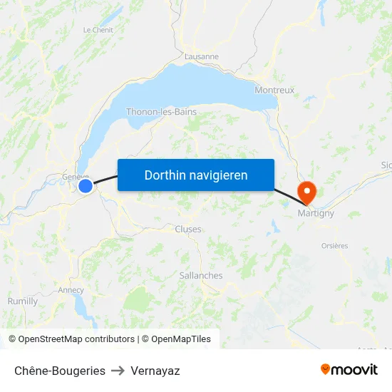 Chêne-Bougeries to Vernayaz map