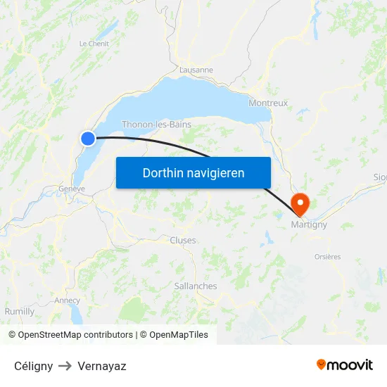 Céligny to Vernayaz map
