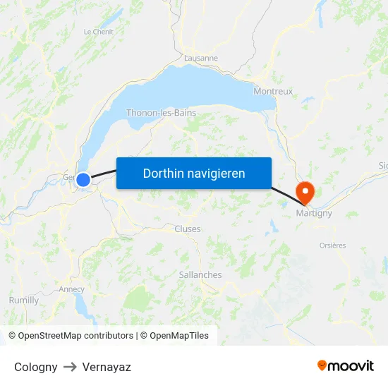 Cologny to Vernayaz map
