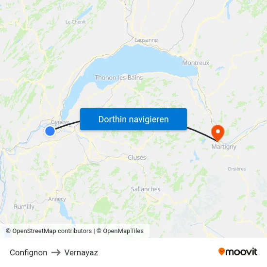 Confignon to Vernayaz map