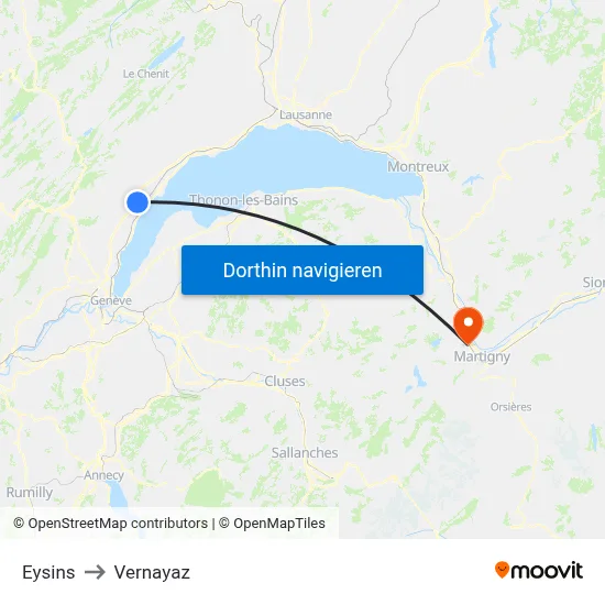 Eysins to Vernayaz map