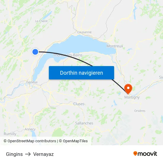 Gingins to Vernayaz map