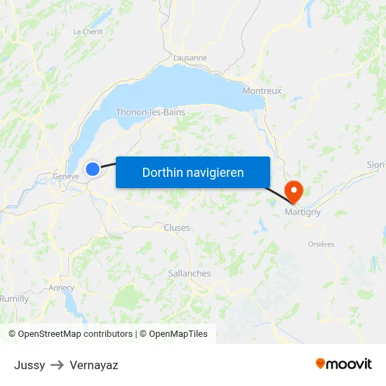 Jussy to Vernayaz map