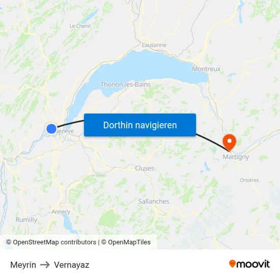 Meyrin to Vernayaz map