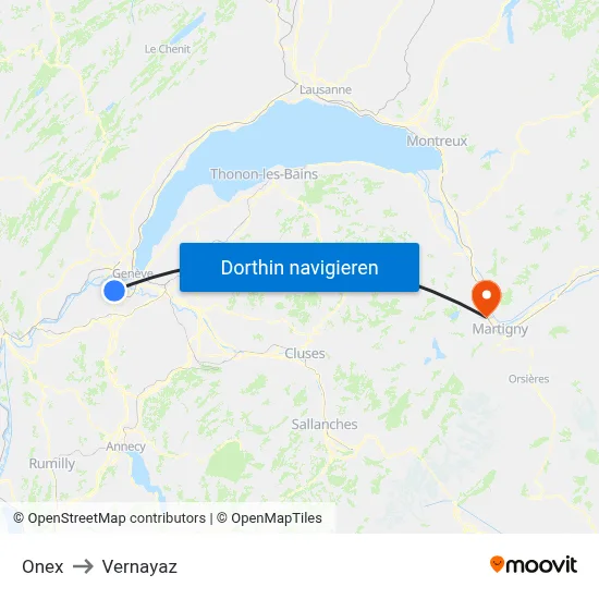 Onex to Vernayaz map
