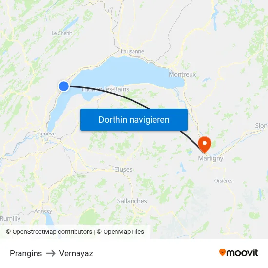 Prangins to Vernayaz map