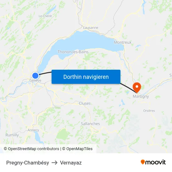 Pregny-Chambésy to Vernayaz map