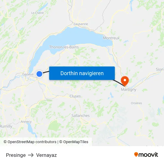 Presinge to Vernayaz map