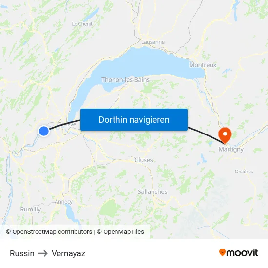 Russin to Vernayaz map