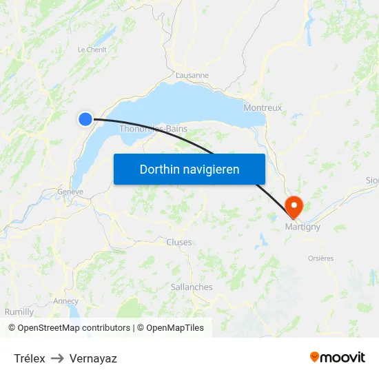 Trélex to Vernayaz map